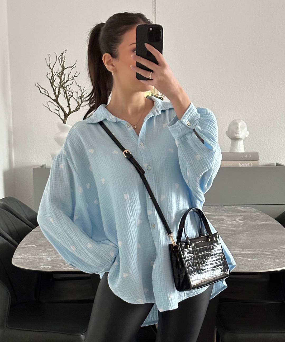 Musselin bluse hellblau Clearance
